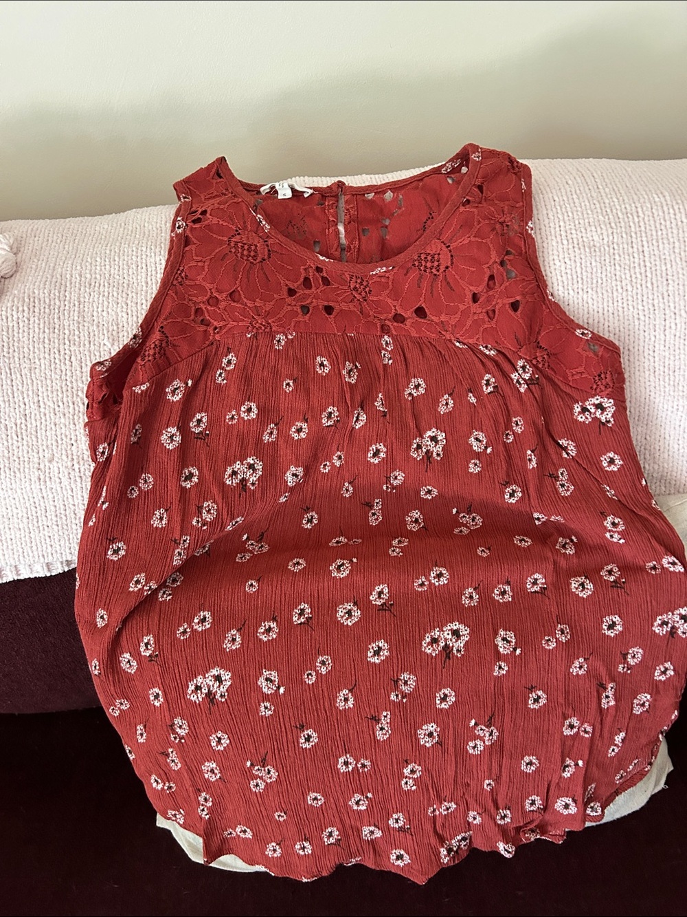 Maurices Rust Red Floral Lace Yoke Tank